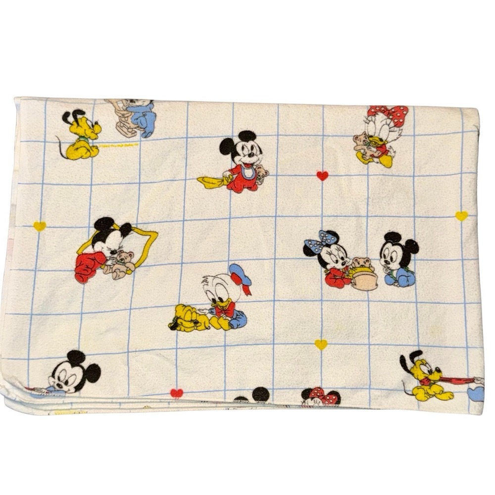 Vintage Disney Baby Mickey Minnie Pluto Receiving Blanket Flannel 38x25